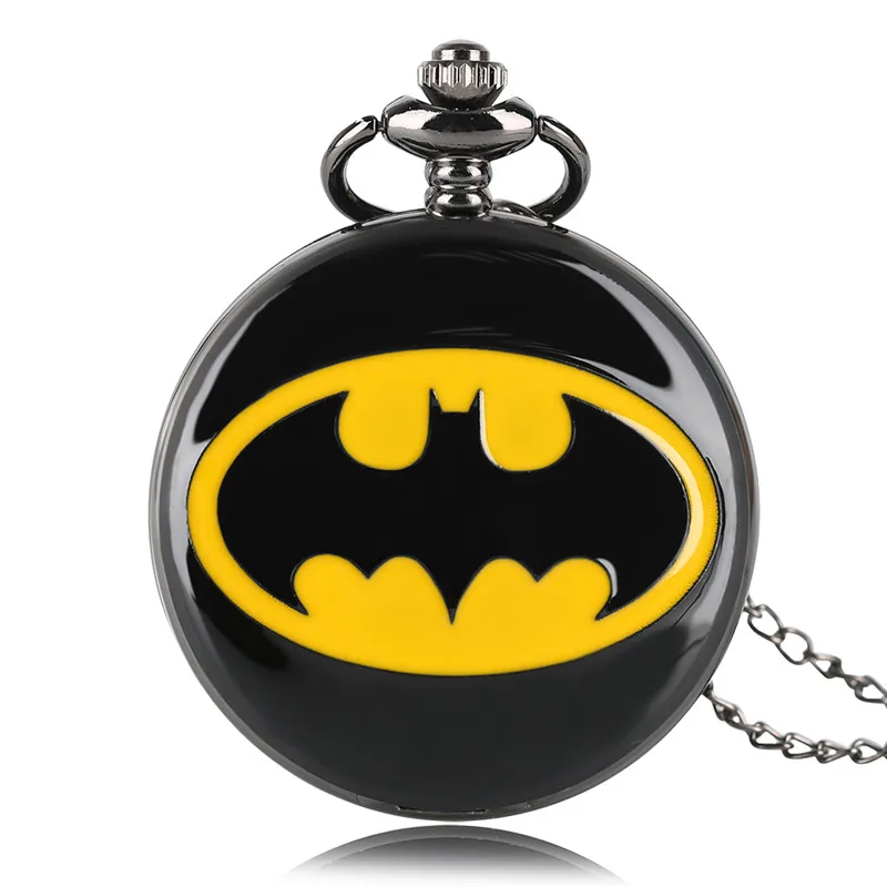 Antique Batman Necklace Quartz Pocket Watch Roman Number Display Full Hunter Fob Watch Chain for Boy 1