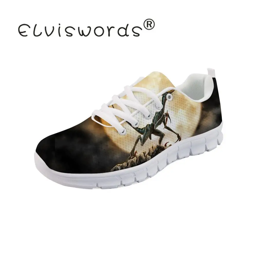 

ELVISWORDS Dicosaur Light Weight Walking Shoes Flats Women's Lace-up Breathable Sneaker Air Mesh Sneakers zapatos de mujer