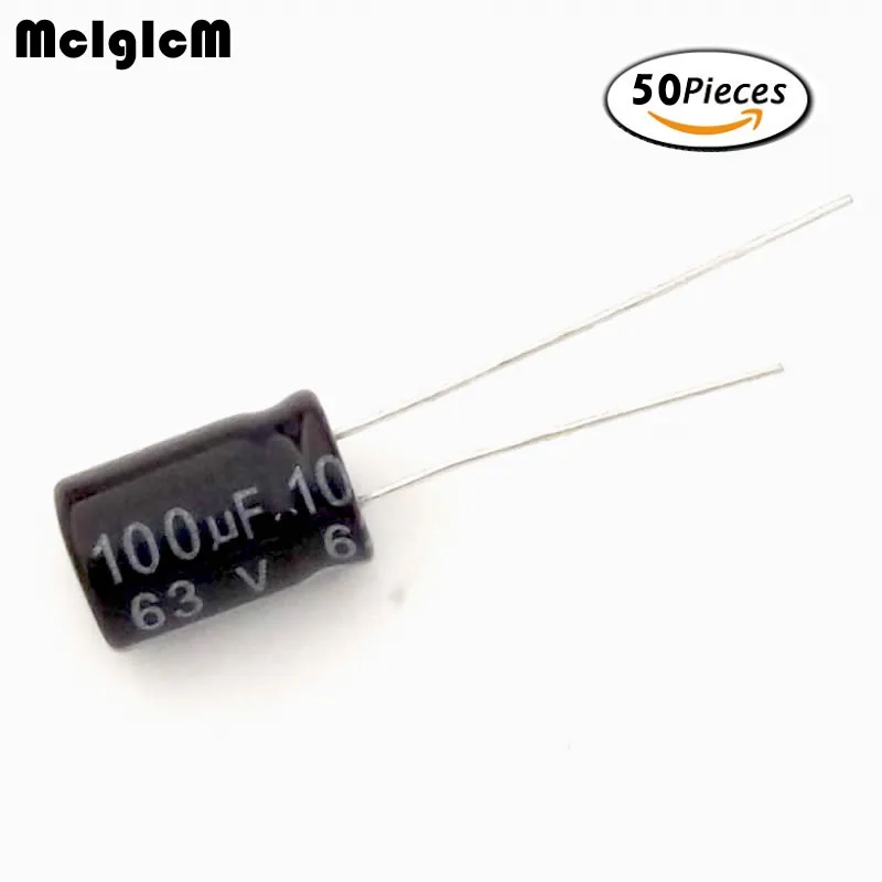 

MCIGICM 50pcs Aluminum electrolytic capacitor 100uF 63V 8*12 Electrolytic capacitor