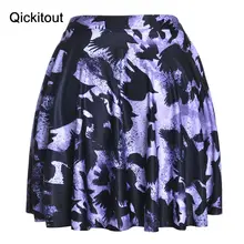 Горячая Распродажа, Новые Сексуальные женские юбки с завышенной талией, с принтом в виде ворона и граффити, черные женские юбки-стрейч с цифровым принтом, расклешенные, Прямая