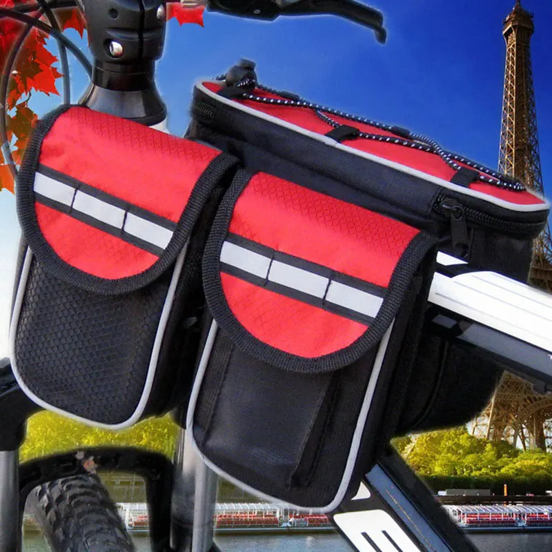 Сумка на раму горного велосипеда, барсетка 4 в 1, велосипедный бардачок для телефона, велосумка для горного велосипеда, аксессуар для велосипеда - Цвет: red