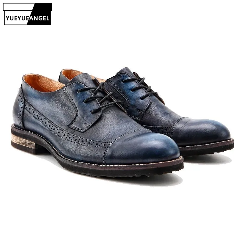 

England Style Genuine Leather Carved Retro Wing Tip Dress Footwear Lace Up Fashion Mens Casual Shoes Cow Leather Brogue Shoes