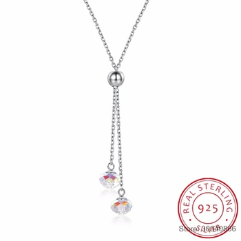 

SMTCAT Two Beads Crystals From Long Pendants Necklaces Real 925 Silver Chain Collares For Women Bohemian Jewelry 2018