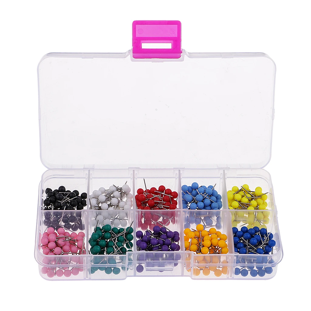 A Box of 500pcs Plastic Round Head Push Pins Office Drawing Pins Map Tacks Thumbtack