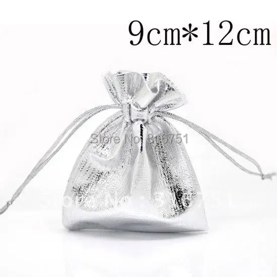 

100 Silver Plated Fabric Bags with Drawstring 12x9cm(w01811 X 1) AA