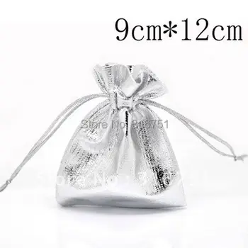 

100 Silver Plated Fabric Bags with Drawstring 12x9cm(w01811 X 1) AA