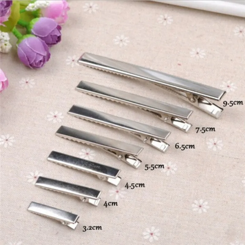 

50 Pcs DIY Alligator Hair Accessories Prong Single Hair Clips 32mm/35mm/40mm/45mm Flat Barrette Metal Hairpin Silver For Bows