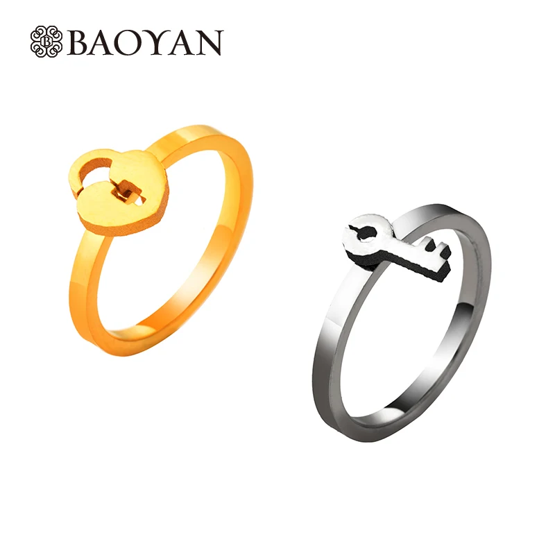 

Trendy Lock and Key Gold Color And Silver Ring For Women and Men Fashion Jewelry Stainless Steel Wedding Ring Pair Wholesale N2
