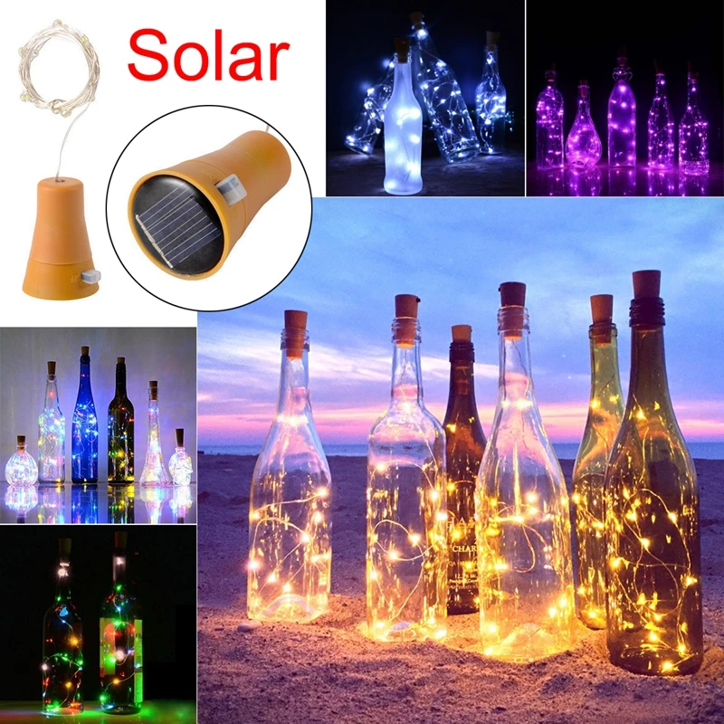 

1PCS Solar 2M LED Cork Shaped 20 LED Night Fairy String Light Kork Solarbetrieben Licht Wine Bottle Lamp Party Celebration Gif