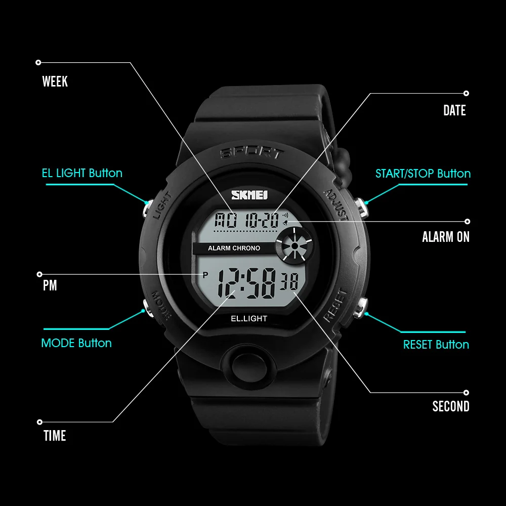 SKMEI модные женские часы Водонепроницаемый Chrono Часы женский сигнализации