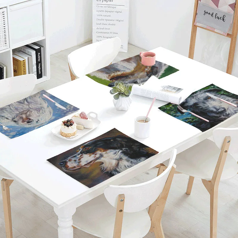 

Cute Pet Pattern Table Mat Kitchen Decoration Bull Terrier Dogs Table Napkin For Wedding Table Mat Placemat Dining Accessories