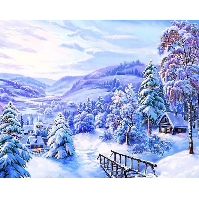 

5d Diy Diamond Painting Cross Stitch Needlework Snow Scenery Cabin Diamond Embroidery Natural Scenery Home Decoration Picture