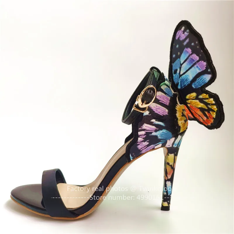 Босоножки с вышитыми бабочками; дизайнерская обувь с крыльями; женская обувь на высоком каблуке с ремешком на щиколотке; Свадебная обувь для подиума; Мода года; размер 42 - Цвет: 4