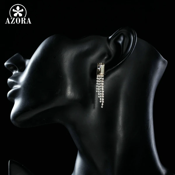 AZORA Charming Rectangle Stellux Austrian Crystal With Dangle Small CZ Drop Earrings for Women TE0200