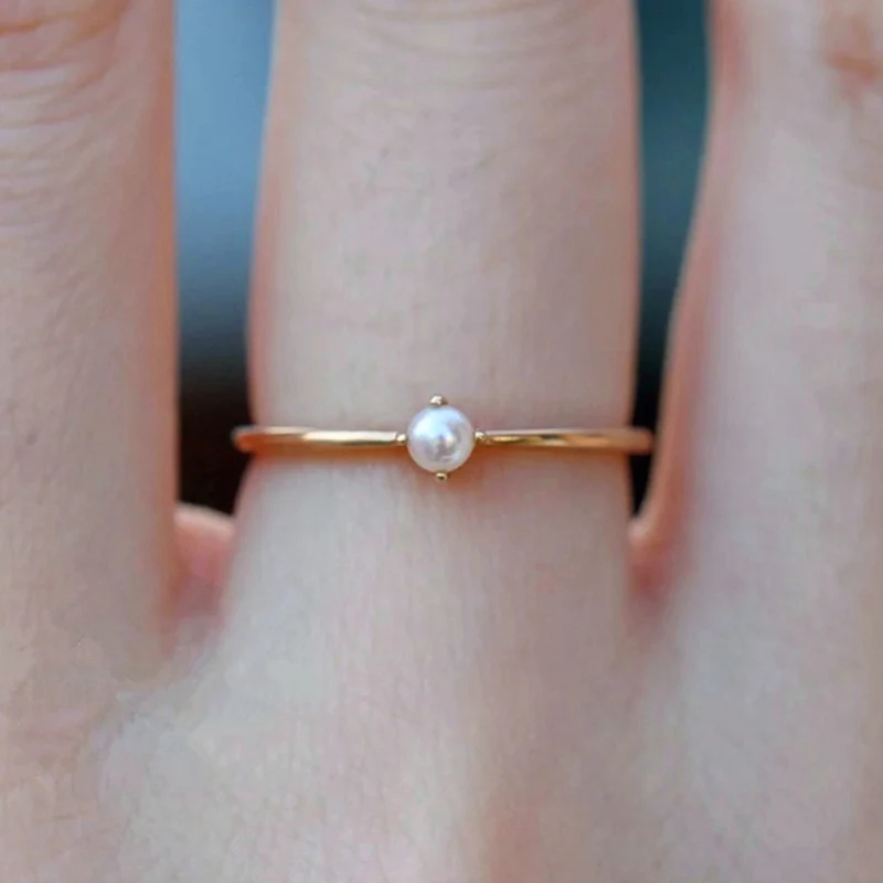 

Luxury Women Mini Simulated Pearl Ring Small Thin Rings Gold Color Crown Ring Wedding Slim Ring