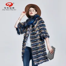 2017 New arrival real fur long coats for women natural fur jacket half sleeve coat in real fur strip fur coat hot sale