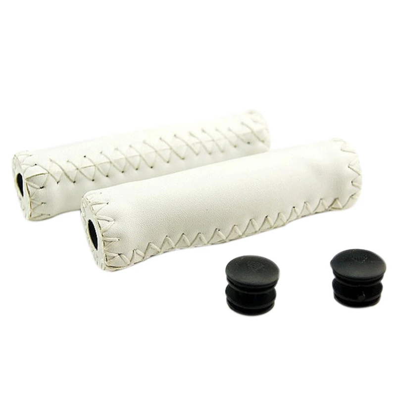 

Pair Vintage leather bicycle Grips Grips trekking handlebars Cover Colour: White