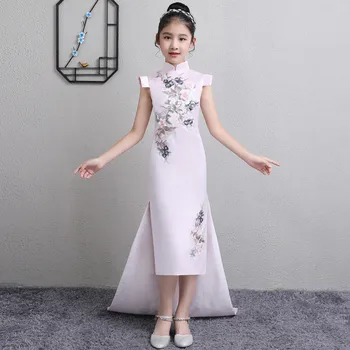 

New Children Modern Cheongsam Princess Party Dress Kids Girls Elegant Comfortable Trailing Dress Teens Girls Pearls Vestido Q161