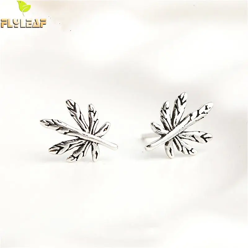 

Flyleaf 925 Sterling Silver Maple Leaf Stud Earrings For Women Retro Prevent Allergy Style Simple Fashion Jewellery