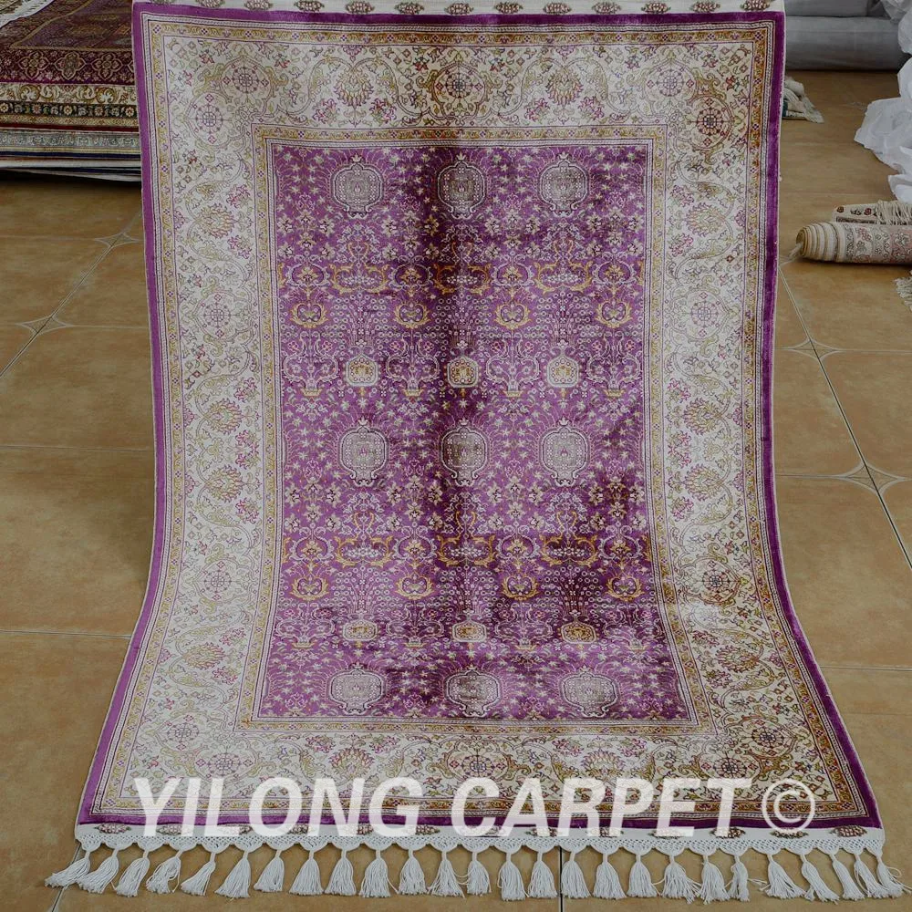 Yilong 3.5'x5' Oriental silk carpet purple handmade vantage exquisite