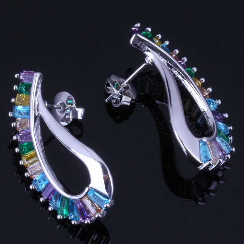

Perfect Multigem Multicolor Yellow Cubic Zirconia 925 Sterling Silver Stud Earrings For Women V0843