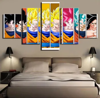 

Framework Canvas Painting Wall Art 5 Panel Animation Characters Dragon Ball Decorative Modular Picture For Children's Room Print