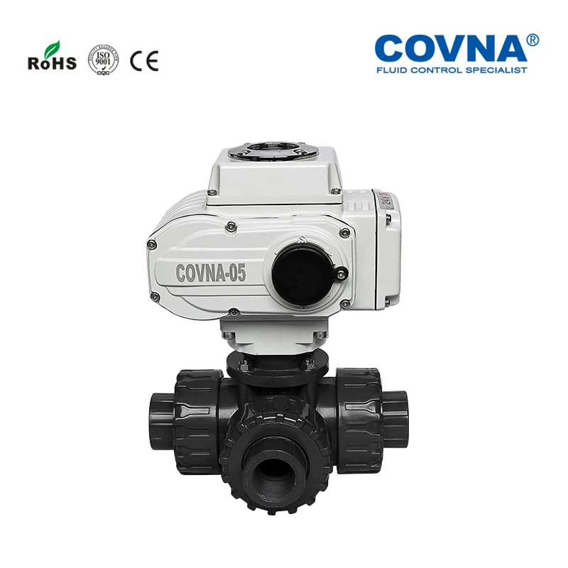 1,5 дюймов ПВХ моторизованный 3 способа шаровой клапан модулирующего типа 4-20мА двойной соединение DN40 водный Электрический шаровой клапан PN10Bar PTFE сиденье
