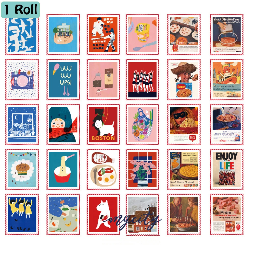 

1 Roll Mini Stamp Stickers Series Retro Release Paper Tapes Diary Label DIY Craft Decorative Scrapbooking Masking Tapes Sticker