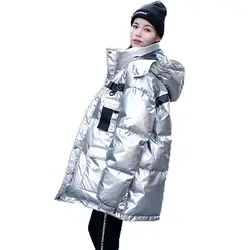Хлопковая стеганая куртка женский снег износ Украина яркое серебро парка зимнее пальто Для женщин хлеб одежда свободные плюс Размеры