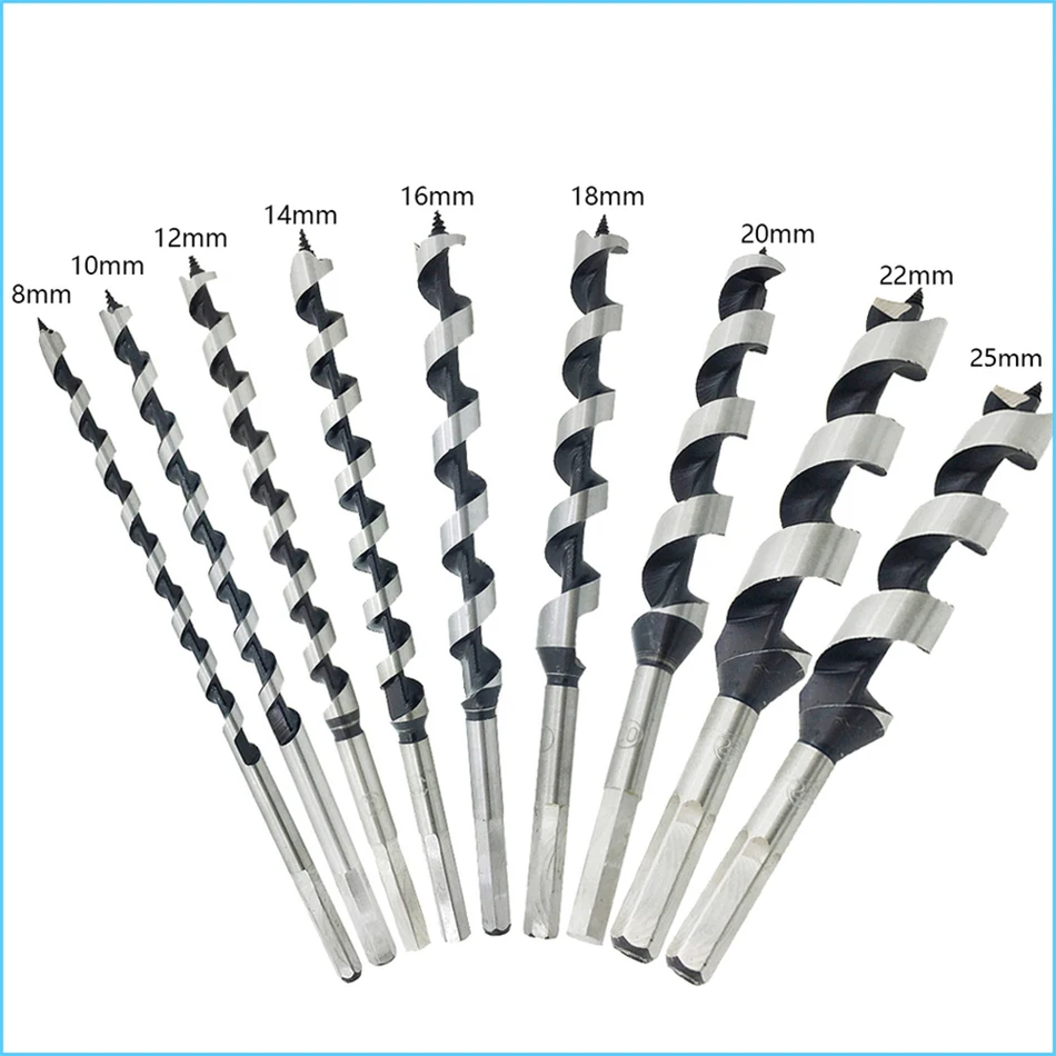 9pcs bits Quality Steel Sharp Twist Drill Auger Bit For Electrical Drill Woodworking Tools 8/10/12/14/16/18/20/22/25*230mm