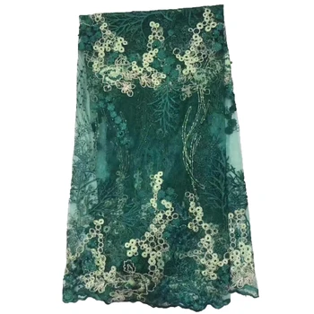 

Nigeria Green Bridal Beaded High Quality Wedding Lace Embroidered Tulle Lace Fabric 5Yards French Net Lace Fabric A1498