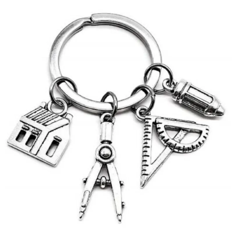 

WKOUD House/compasses/ruler/engineering student drawing Women&Men Keychain Engineer Keyring Key Chains
