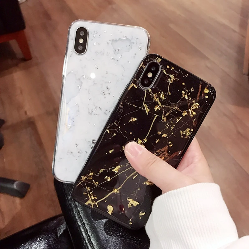 Роскошный блестящий Мраморный чехол для телефона с золотой фольгой iPhone X 10 мягкий