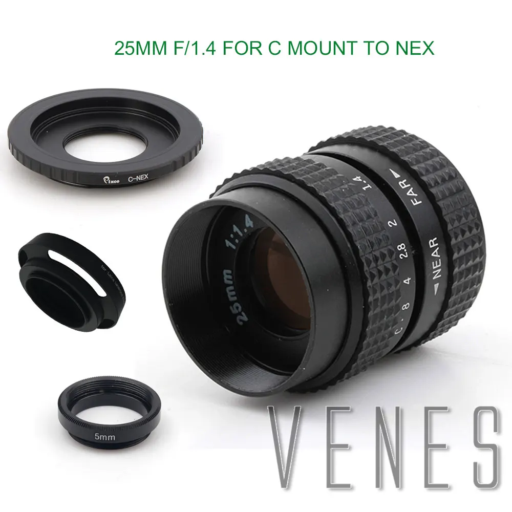 VENES 25 мм f/1,4 CC телевизионный объектив для EOS M Micro 4/3/для Pentax Q для Nex FX NI1+ бленда объектива+ макро кольцо+ C крепление к адаптеру камеры