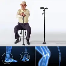 Safety Folding crutch for elderly Stability Cane Walking Stick with LED light Seniors Four-legged Crutches crutch walking sticks the elderly disabled aluminium alloy folding step help line device to help implement crutch rod four feet got up auxiliary walke