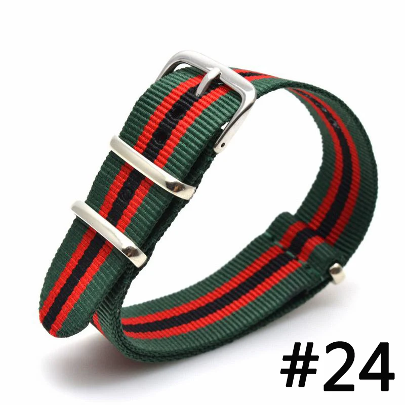 1PCS NATO Watchband Nylon Strap Black Ring Buckle 18mm 20mm 22mm 24mm Striped Replacement Band Watch Accessories