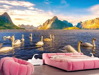 

High quality 3D Photo Wallpaper Brick Wall Murals Wall Covering Beautiful swan lake Landscape Wallpaper For Kids Room