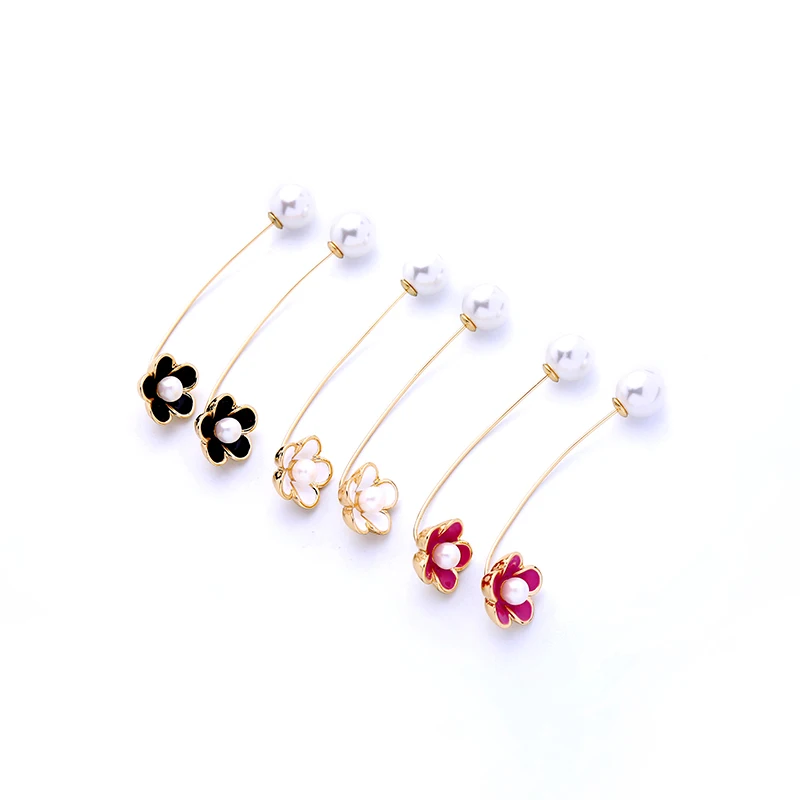 

kissme Unique Three Colors Enamel Flower Acrylic Pearl Drop Earrings For Women Gold Color Dangle Earrings Fashion Accessories