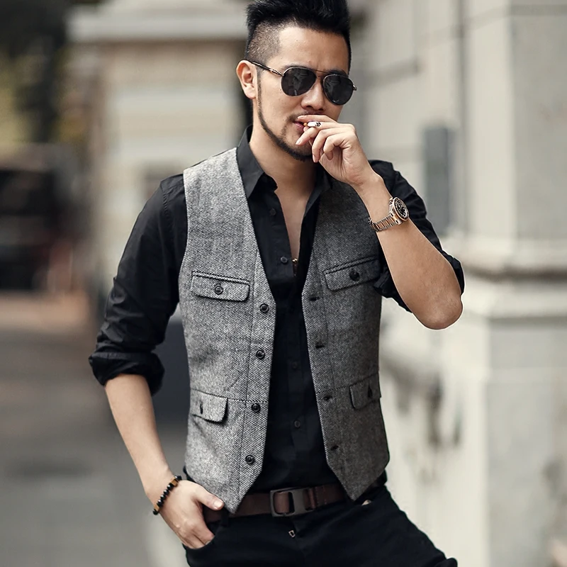 2018 Men Slim Military Winter Brand Casual European Style Vest ...