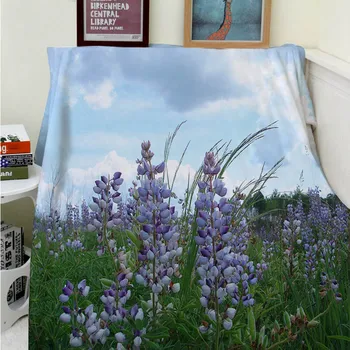 

Blanket plaid a blanket Plaids Warmth Soft Plush Flowers green leaves purple flowers sky Plaids on the Sofa Bed Throw blanket