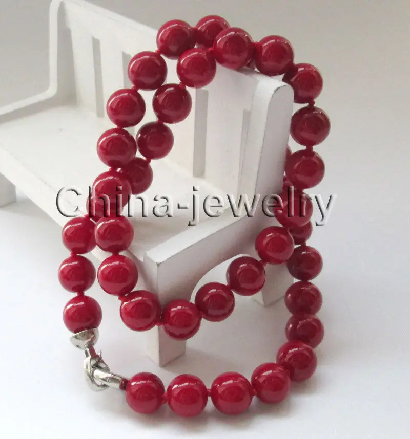 

FREE shipping> >>> Beautiful 17" 10mm red coral color perfect round sea shell pearl necklace - GP