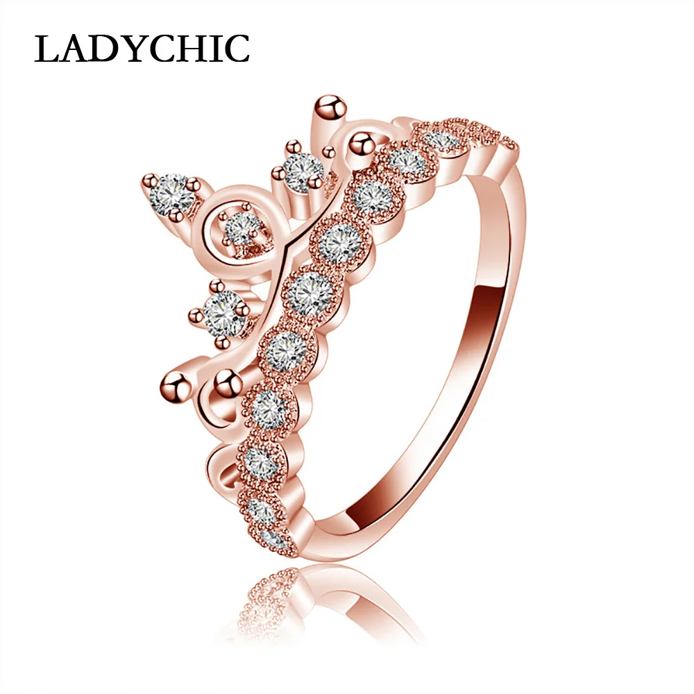 

LADYCHIC Romantic Wedding Crown Rings for Women Cubic Zirconia Crystal Ring Female Engagement Party Jewelry Wholesale LR1023