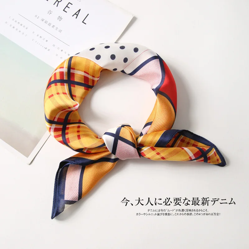 

Silk Scarf Women Small Soft Squares Decorative Head Scarf Stripe Print Kerchief Neck Wrap 70 *70 cm