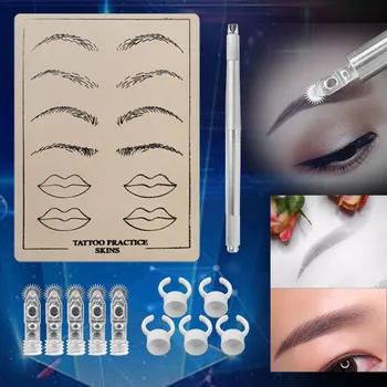 

Permanent Makeup Kit Tattoo Manual Pen Fog Eyebrow Microblading Needles Roller Pin Ink Ring Cup Practice Skin Beginner Set