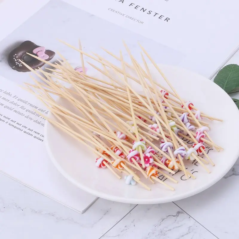 100pcs 12cm Acrylic Flower Food Picks Dessert Buffet Fruit Salad Fork Cake Muffin Party Vegetable Sticks Cocktail Toothpicks