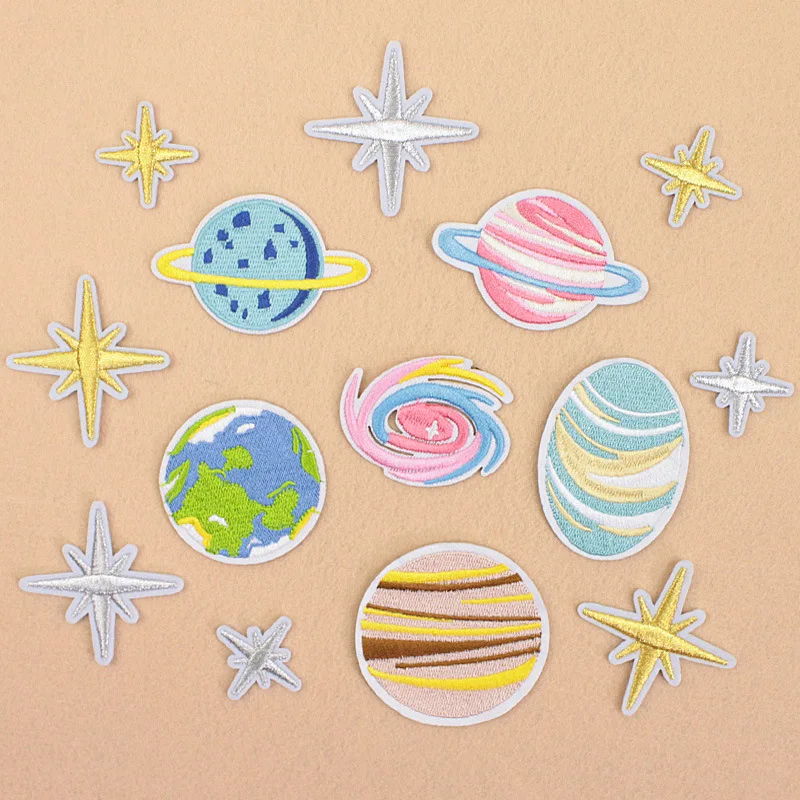 

Clolorful Kid Galaxy Solar System Earth Jupiter Saturn Iron On Patch Clothes Patch For Clothing Girl Boy Embroidered Patch