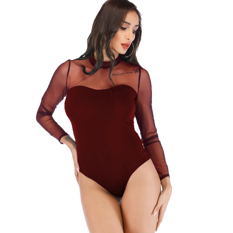 

New arrival Mesh bodysuit women see through long sleeve Body Tops for Ladies Sexy Transparent Bodysuits