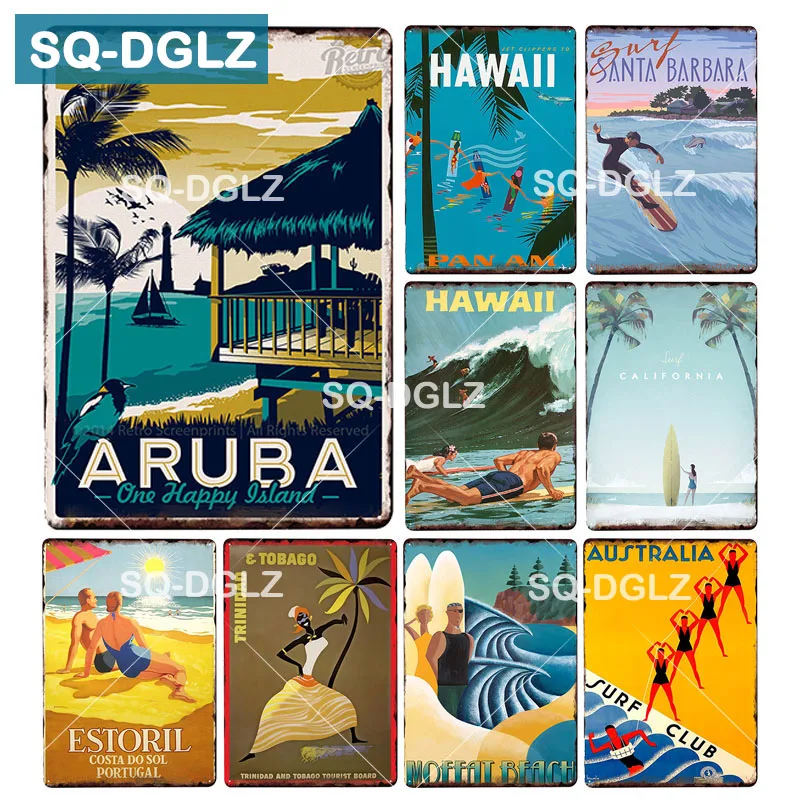 [SQ-DGLZ] Summer Hawaii Metal Tin Sign Aruba Plaque Paint Australia Wall Decor Beach Painting Plaques