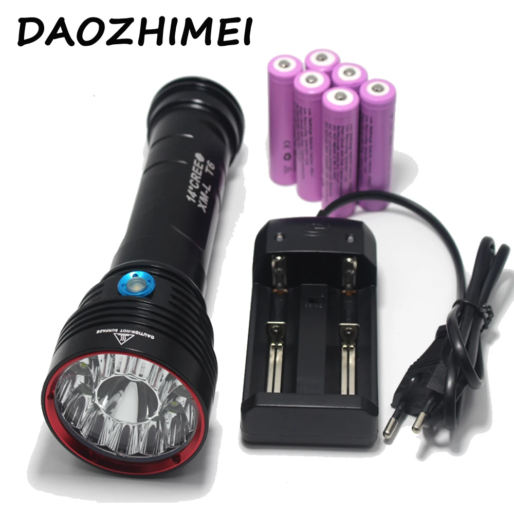 

SKY RAY KING 14xT6 14x XM-L T6 25000 Lumens 3-Mode LED Flashlight Torch Lamp big power 6X18650 Battery+ Charger