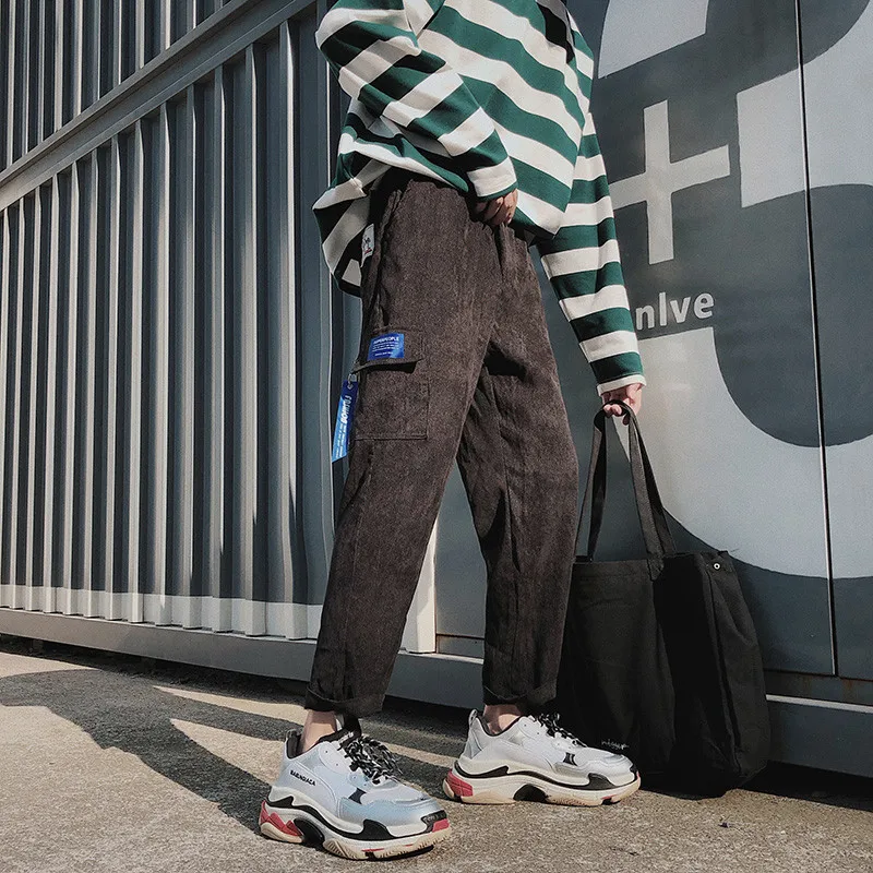 Fashion Casual Men's Cropped Trousers Spring And Autumn New M-5XL Webbing Loose Feet Pants Tricolor Personality Youth Popular